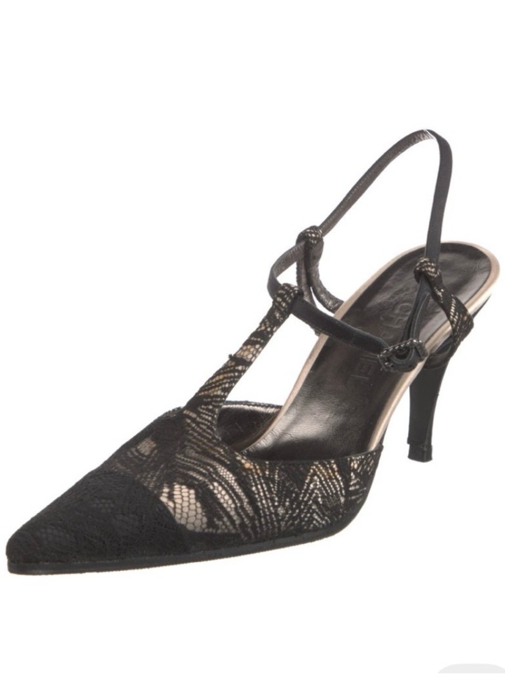 Chanel 2004 Black Lace T-Strap Slingback Pumps IT 40 / US 10